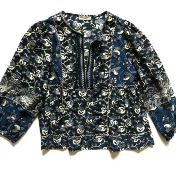 Ulla Johnson Tops - ULLA JOHNSON Batik Blue Popover Tassels 6